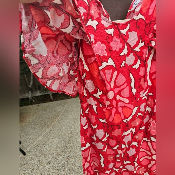 Rhode Red Zinnia Floral Print Bell Sleeve Keyhole Back Midi Dres 8 - Picture 10 of 11
